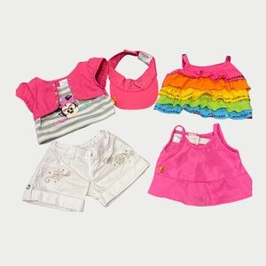 Build-A-Bear Girl Clothes Lot - 1 Minnie Top 2 Tank Tops White Shorts Pink Visor